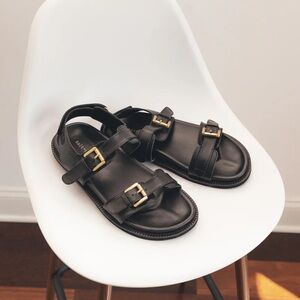 Salt & Umber Capricorn Buckle Sandals Black Leather